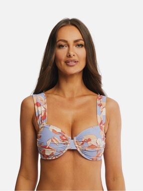 Time and Tru Dusty Blue Floral Ruched Underwire Bikini (2piece)